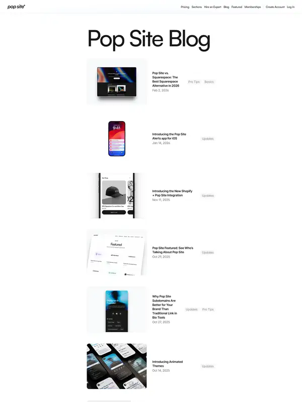 Блог Pop Site, тематика — SaaS, цвета — Белый, Серый, стиль — Минимализм, типографика — Без засечек