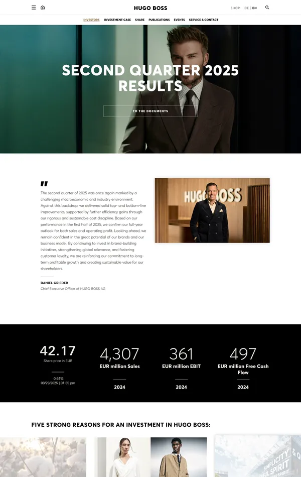 Многостраничный сайт HUGO BOSS, тематика — Интернет-магазин, Одежда, цвета — Белый, Черный, Серый, стиль — Корпоративный, типографика — Без засечек