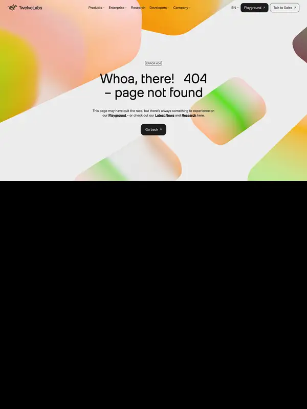 404-страница TwelveLabs, тематика — IT и программное обеспечение, цвета — Белый, Желтый, стиль — Минимализм, Органический и природный, типографика — Без засечек, Декоративные