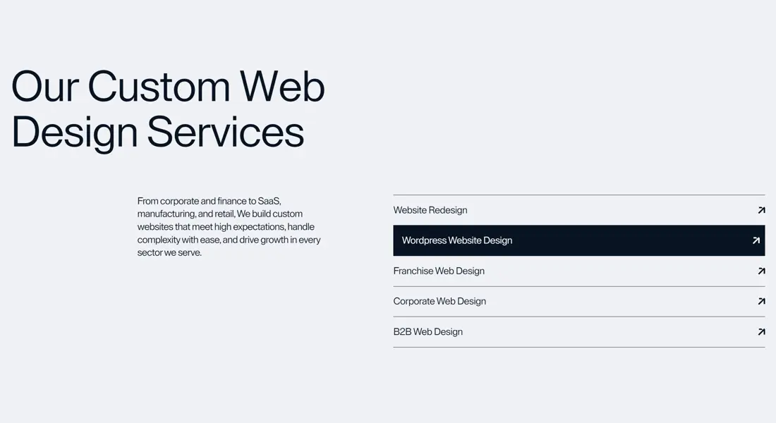 Секция «Услуги» с сайта https://atolldigital.com/, тематика — Бизнес и профессиональные услуги, цвета — Белый, стиль — Корпоративный, Минимализм, типографика — Без засечек