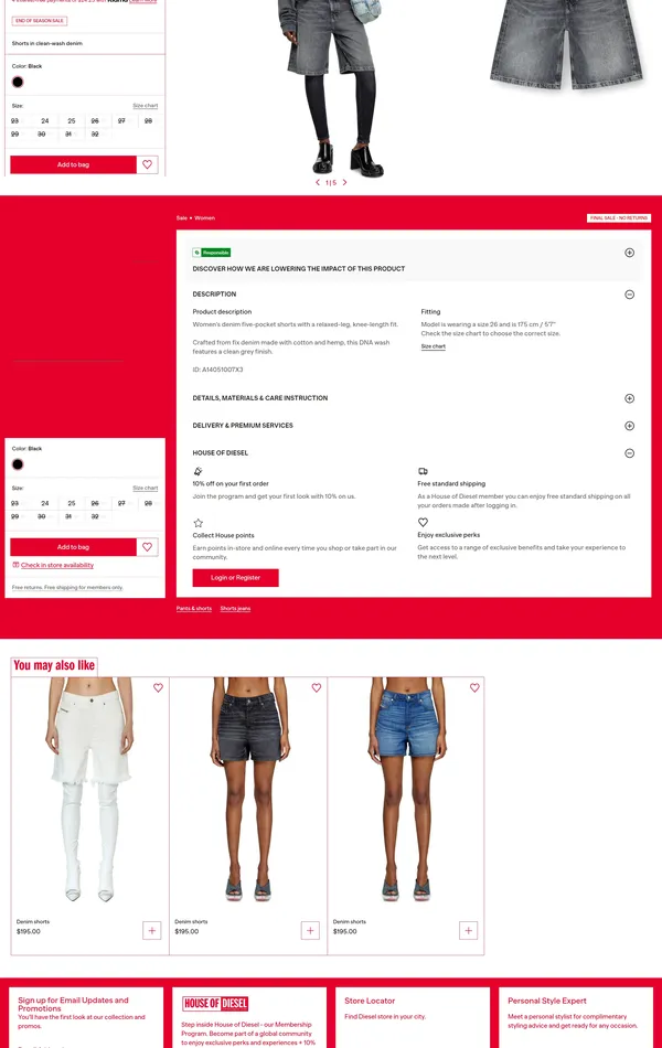 Продукт Diesel, тематика — Интернет-магазин, Одежда, цвета — Белый, Красный, стиль — Корпоративный, типографика — Без засечек