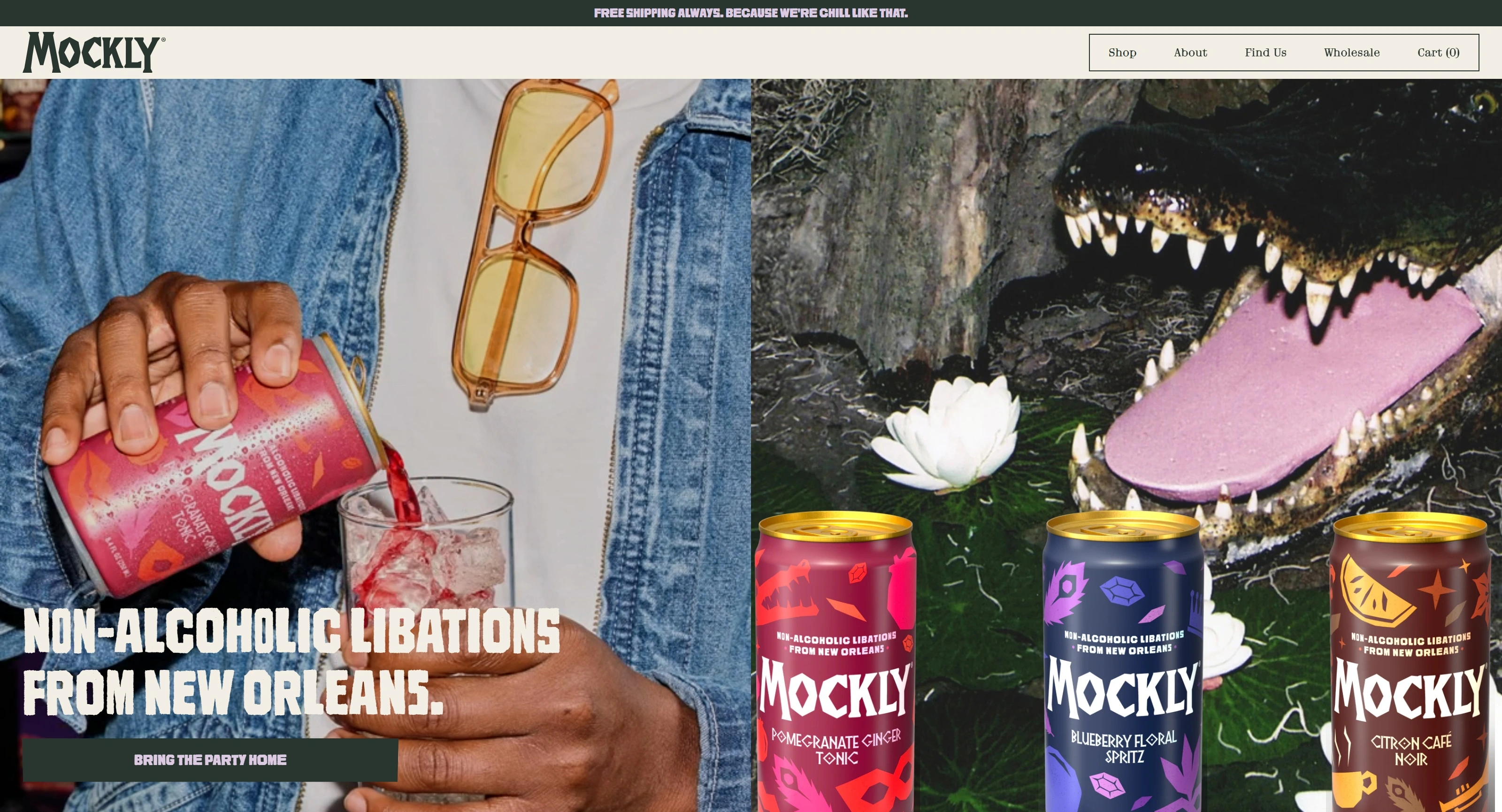 Drink Mockly Секция «Первый экран» с сайта https://drinkmockly.com/, тематика — Еда и напитки, цвета — Белый, Черный, Серый, стиль — Фестивальный, типографика — Декоративные
