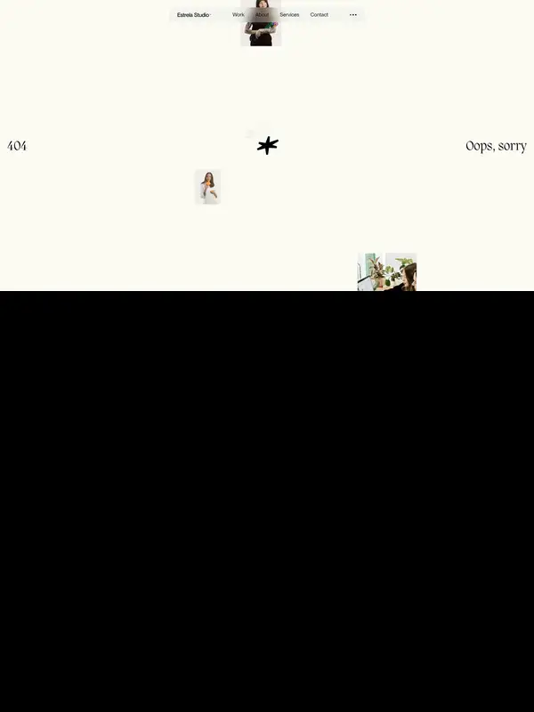 404-страница Estrela Studio, тематика — Агентство , цвета — Белый, стиль — Минимализм, типографика — С засечками