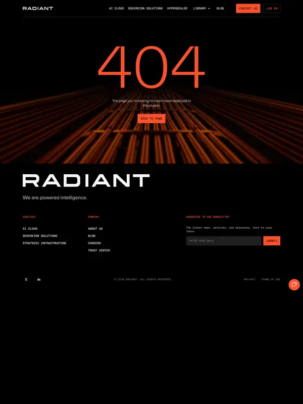 404-страница Radiant, тематика — IT и программное обеспечение, цвета — Черный, стиль — Корпоративный, Минимализм, типографика — Без засечек, Декоративные
