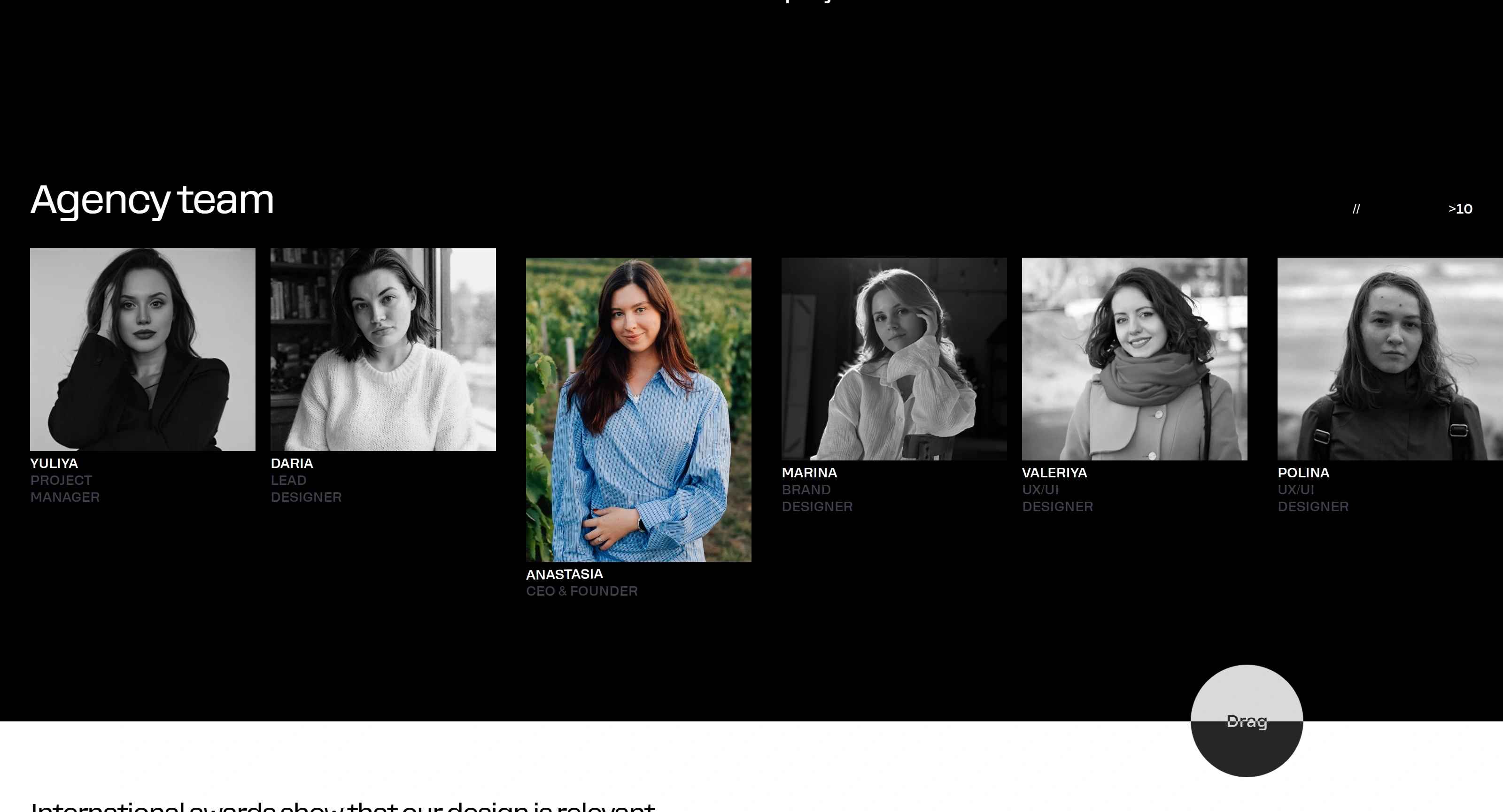 AZ AGENCY Секция «Команда» с сайта https://www.azstudio.agency/, тематика — Агентство , цвета — Черный, Серый, стиль — Минимализм, типографика — Без засечек