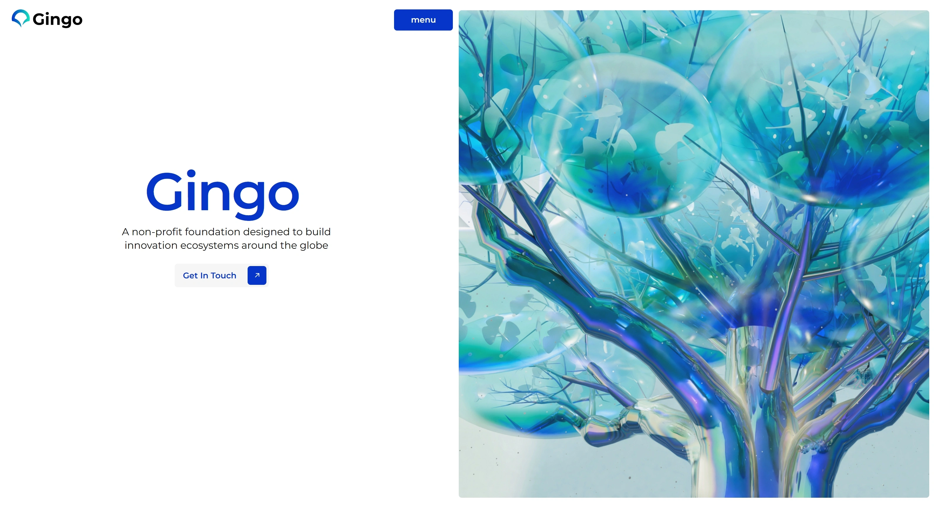 Gingo Секция «Первый экран» с сайта https://gingopartners.com/, тематика — Некоммерческая деятельность, цвета — Белый, Серый, Синий, стиль — Корпоративный, Минимализм, Органический и природный, типографика — Без засечек