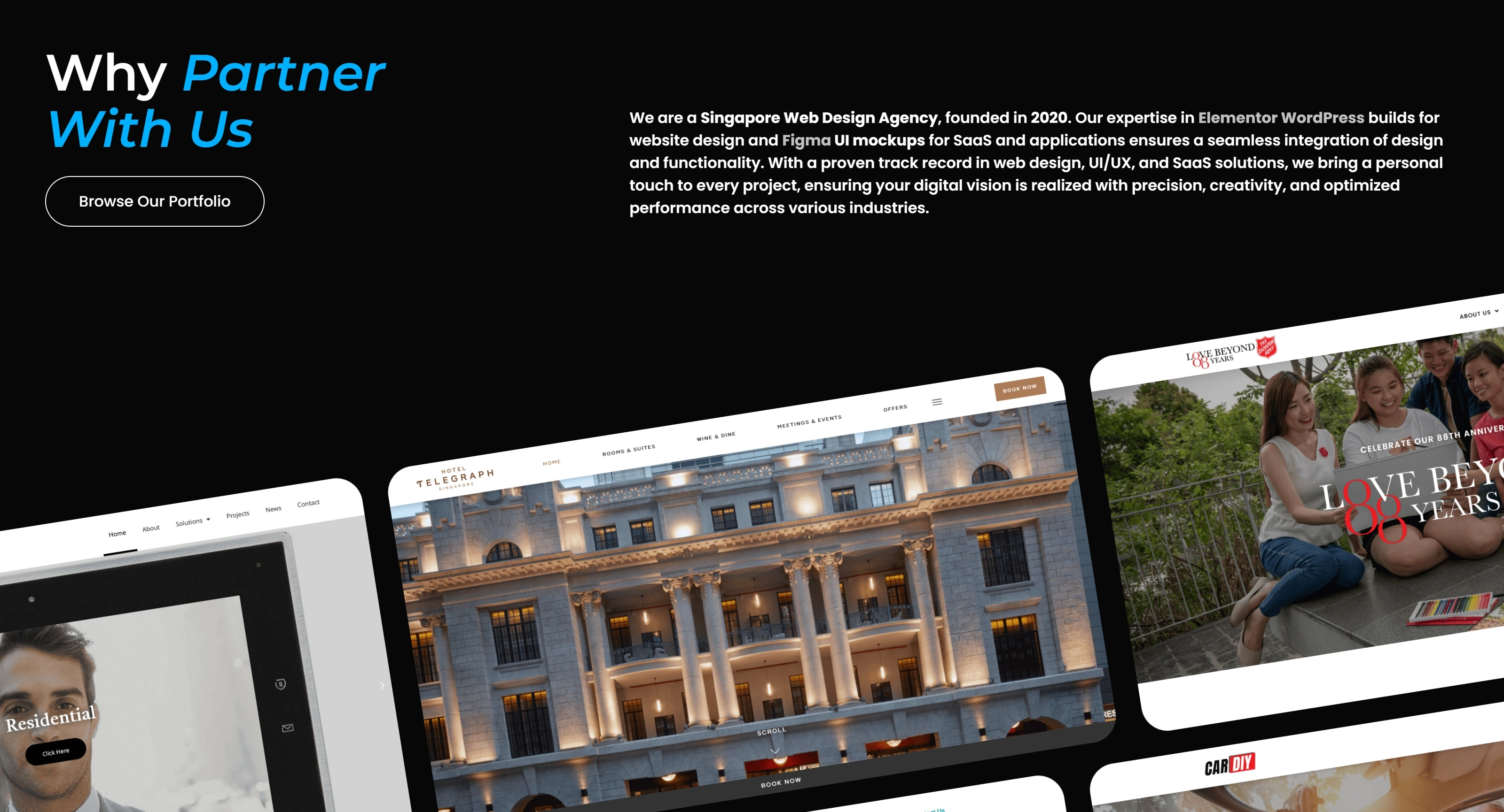 Web Design Agency Секция «Партнеры» с сайта https://webdorks.com/, тематика — Агентство , цвета — Черный, Серый, стиль — Корпоративный, Карточный, Минимализм, типографика — Без засечек