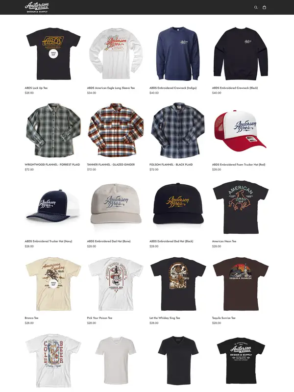 Каталог Anderson Bros Design, тематика — Агентство , цвета — Белый, Черный, Серый, стиль — Классический, Ретро, типографика — Без засечек, Декоративные