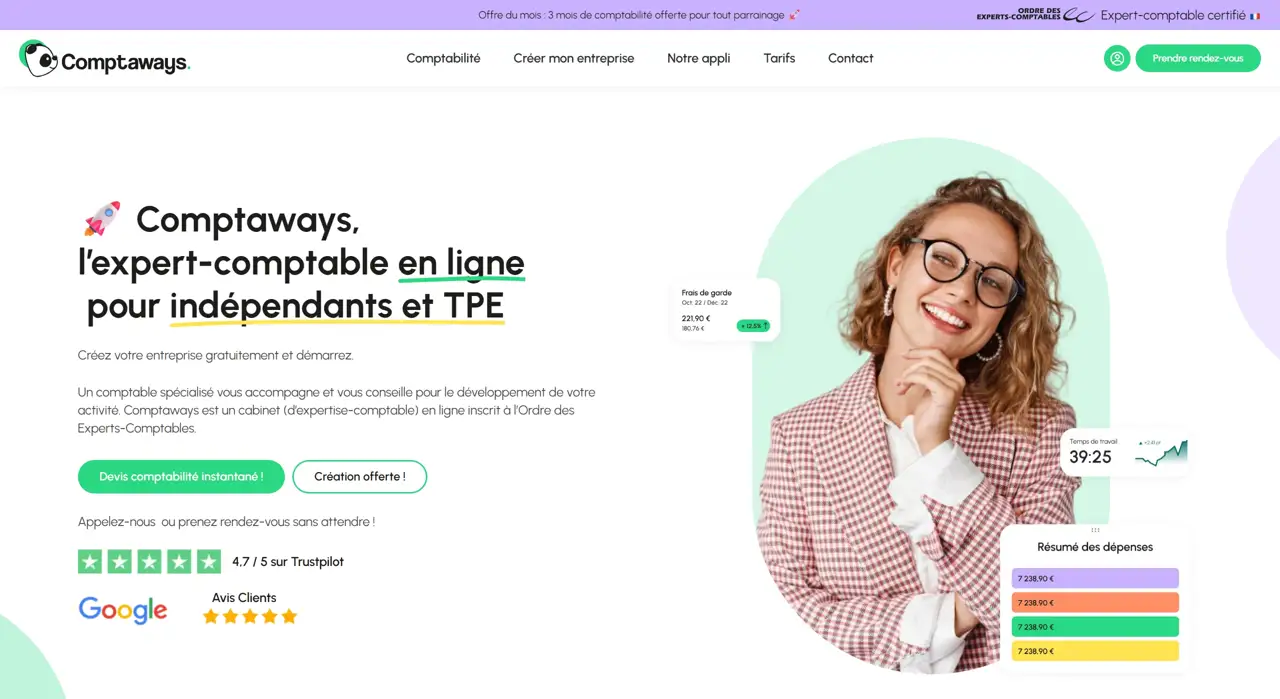 Секция «Первый экран» с сайта https://www.comptaways.com/, тематика — Бизнес и профессиональные услуги, цвета — Белый, Серый, Розовый, стиль — Корпоративный, Минимализм, типографика — Без засечек