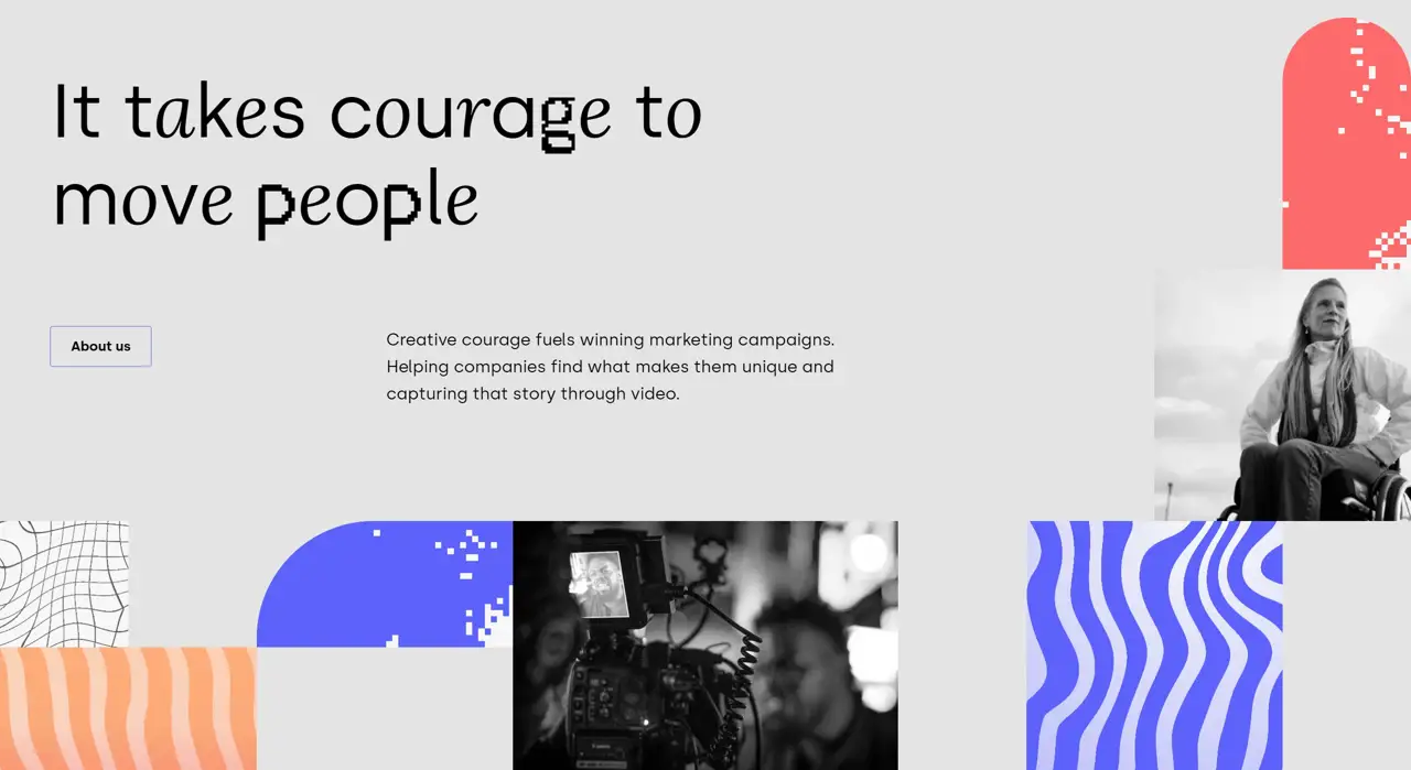 Секция «О компании» с сайта https://www.animusstudios.com/, тематика — Агентство , цвета — Белый, стиль — Минимализм, Брутализм, типографика — Без засечек, Декоративные