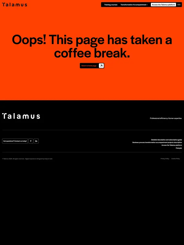 404-страница Talamus, тематика — SaaS, цвета — Черный, Красный, стиль — Корпоративный, Брутализм, типографика — Без засечек