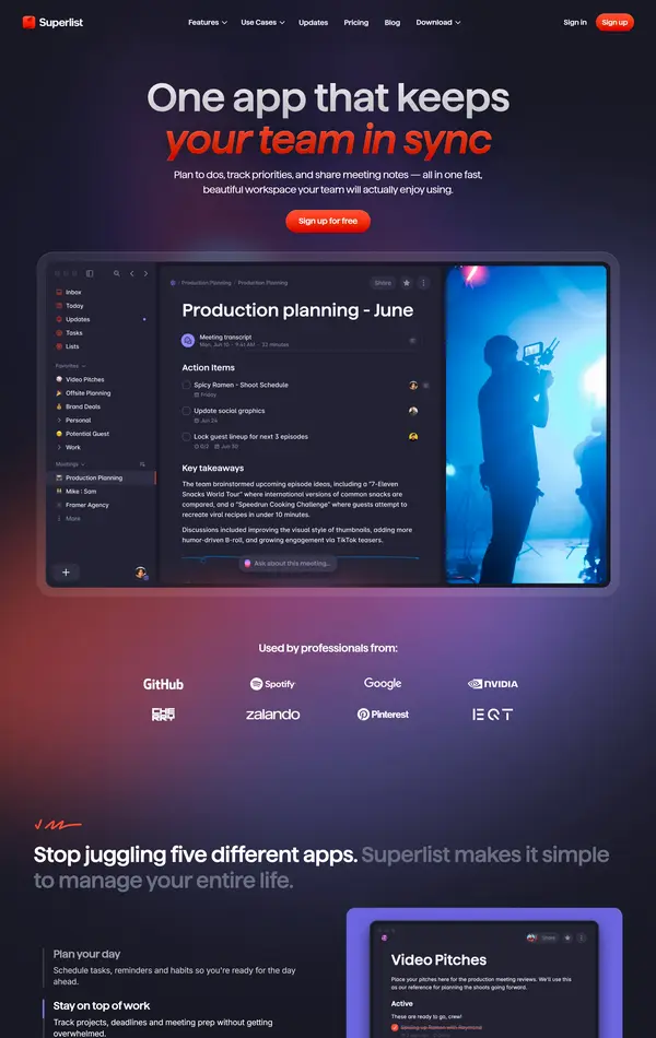 Главная Superlist, тематика — IT и программное обеспечение, SaaS, цвета — Черный, стиль — Корпоративный, типографика — Без засечек