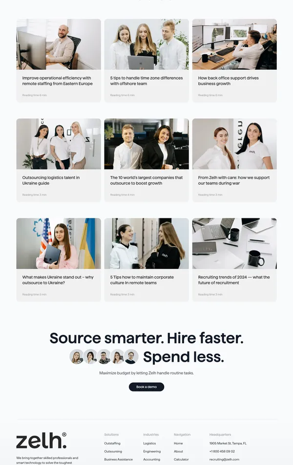 Секция «Блог» с сайта https://zelh.com/, тематика — Бизнес и профессиональные услуги, цвета — Белый, Серый, стиль — Минимализм, типографика — Без засечек