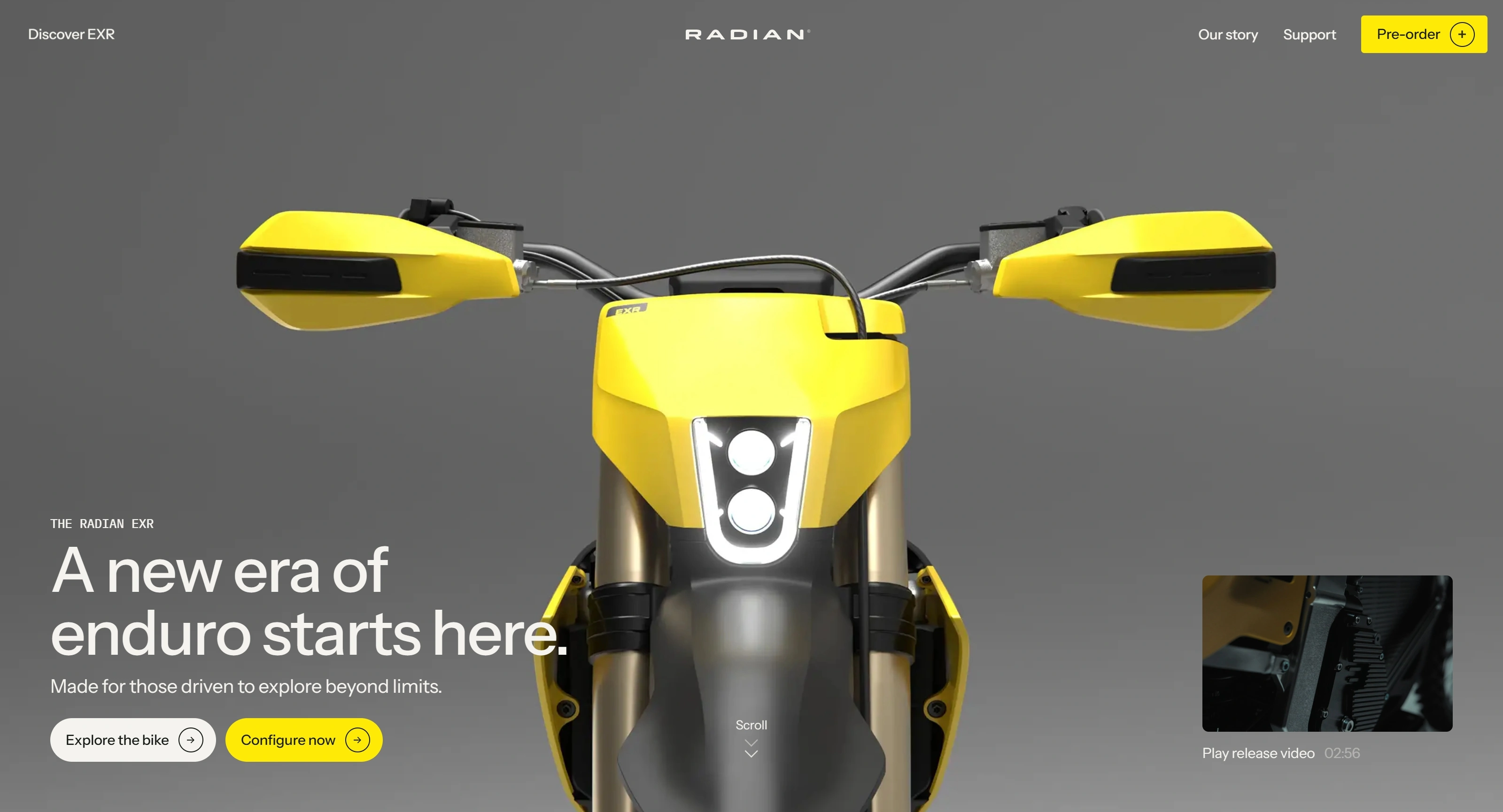 Radian Секция «Первый экран» с сайта https://www.rideradian.com/, тематика — Другое, цвета — Серый, стиль — Минимализм, типографика — Без засечек