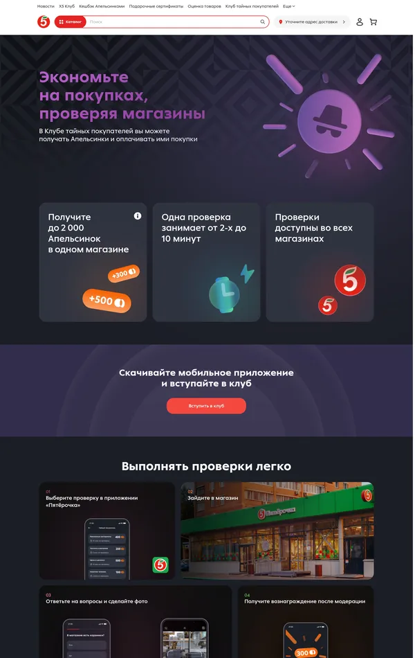 Программа лояльности Пятёрочка, тематика — Розничная торговля, Мобильное приложение, цвета — Черный, Серый, стиль — Корпоративный, типографика — Без засечек