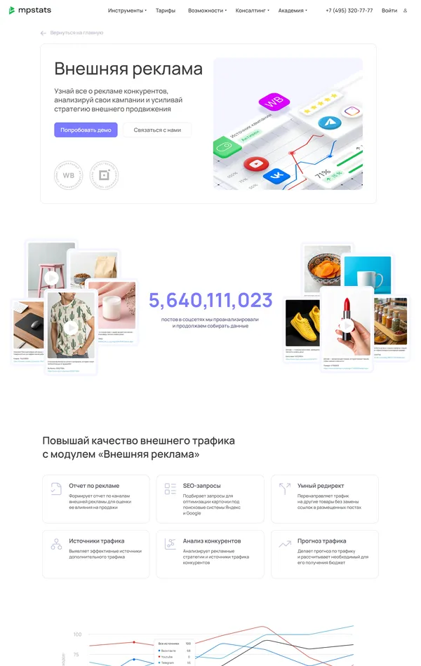 Продукт MPSTATS, тематика — Маркетинг, цвета — Белый, Черный, стиль — Корпоративный, типографика — Без засечек