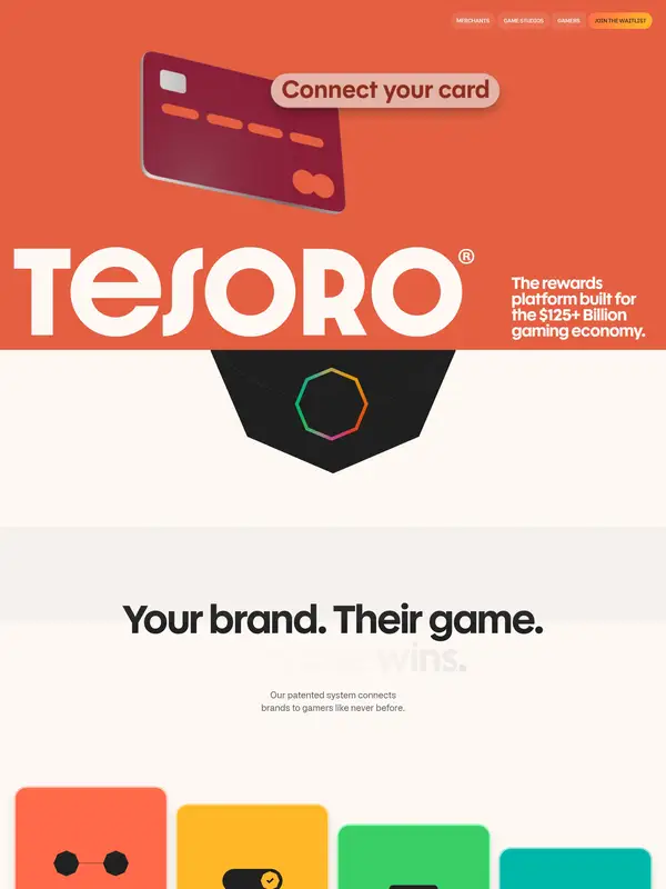 Лендинг Tesoro, тематика — Другое, цвета — Белый, Красный, стиль — Плоский, Минимализм, типографика — Без засечек, Декоративные