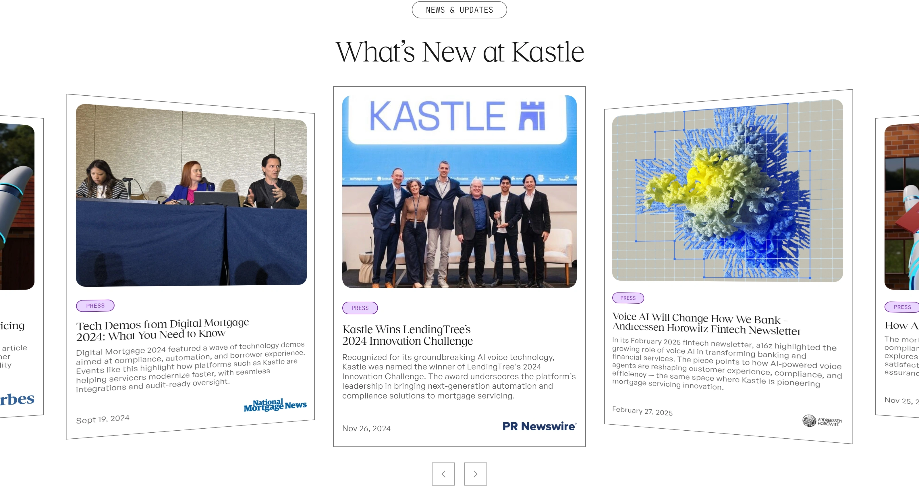 Kastle Секция «Новости» с сайта https://www.kastle.ai/, тематика — SaaS, цвета — Белый, Черный, Серый, стиль — Корпоративный, Карточный, типографика — Без засечек