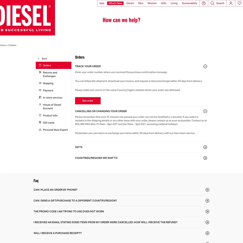 База знаний Diesel, тематика — Интернет-магазин, Одежда, цвета — Белый, стиль — Корпоративный