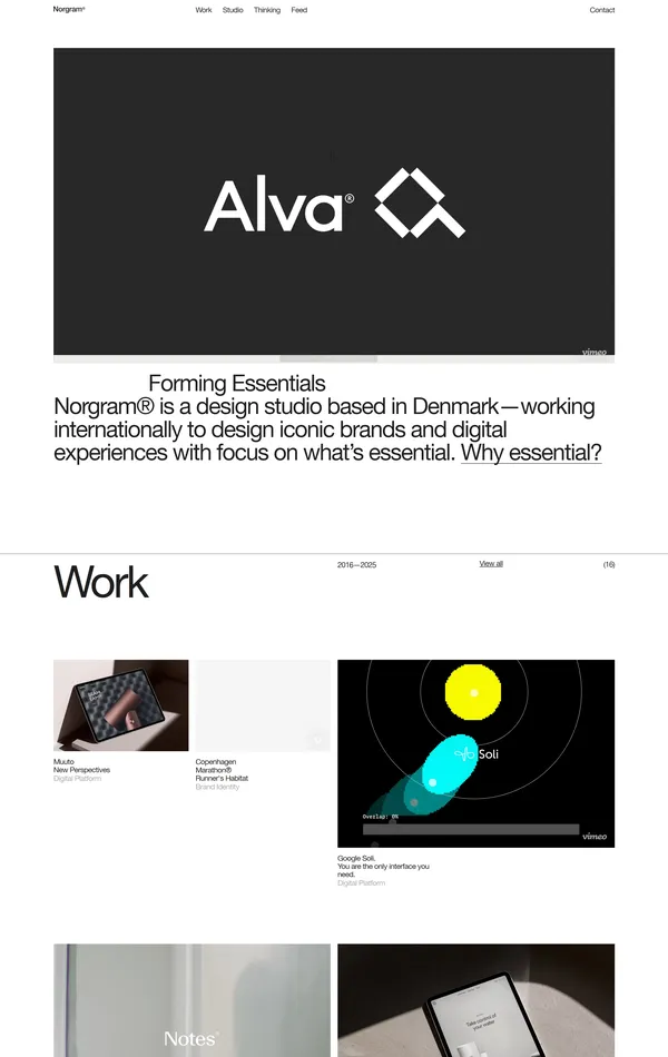 Главная Norgram, тематика — Дизайн, цвета — Белый, Черный, Серый, стиль — Корпоративный, Минимализм, типографика — Без засечек