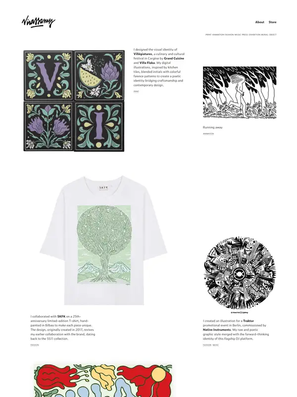 Каталог Virassamy, тематика — Дизайн, цвета — Белый, Серый, стиль — Рисованный, Ретро, типографика — С засечками, Декоративные