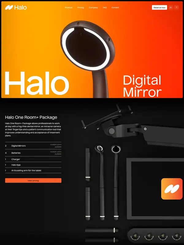 Главная Halo Dental Technologies, тематика — Здоровье и фитнес, цвета — Черный, стиль — Корпоративный, Минимализм, типографика — Без засечек, Декоративные