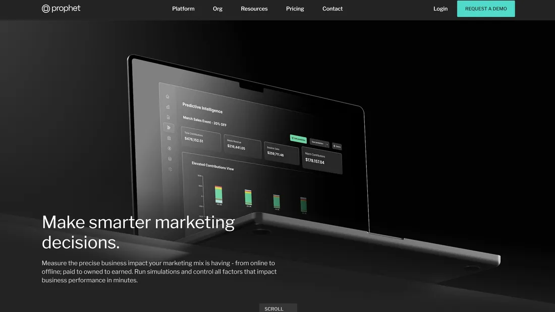 Секция «Первый экран» с сайта https://www.prophet.ml/, тематика — IT и программное обеспечение, цвета — Черный, стиль — Корпоративный, Минимализм, типографика — Без засечек