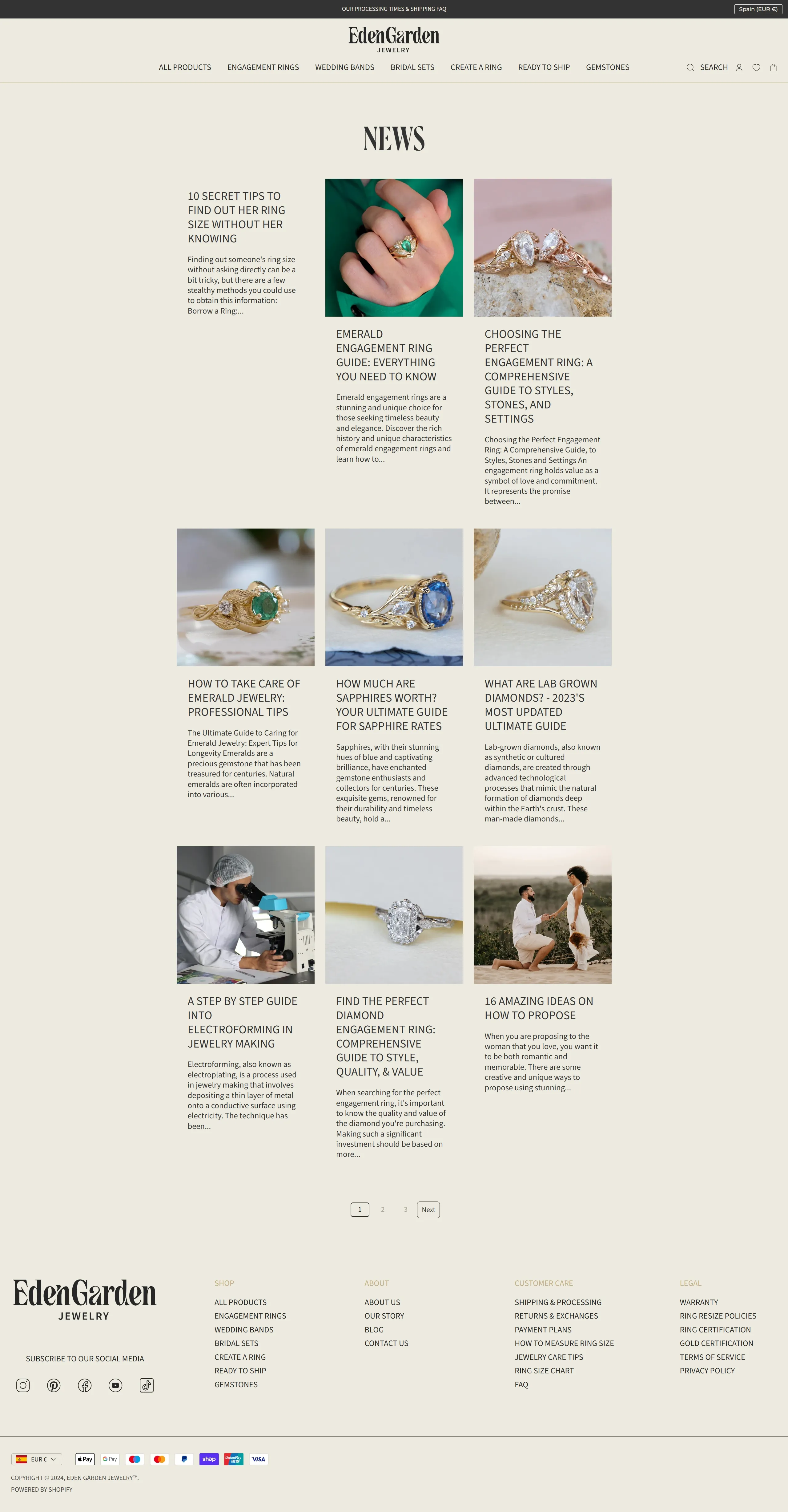 Eden Garden Jewelry Секция «Новости» с сайта https://edengardenjewelry.com/?country=ES, тематика — Интернет-магазин, цвета — Белый, стиль — Классический, Корпоративный, типографика — С засечками, Без засечек