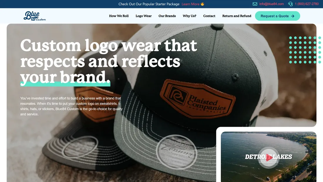 Секция «Первый экран» с сайта https://blue84custom.com/, тематика — Одежда, цвета — Белый, Черный, Серый, стиль — Корпоративный, Типографика, типографика — Без засечек