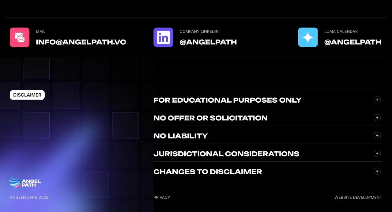 Секция «FAQ» с сайта https://angelpath.vc/, тематика — Бизнес и профессиональные услуги, цвета — Черный, стиль — Корпоративный, Минимализм, типографика — Без засечек