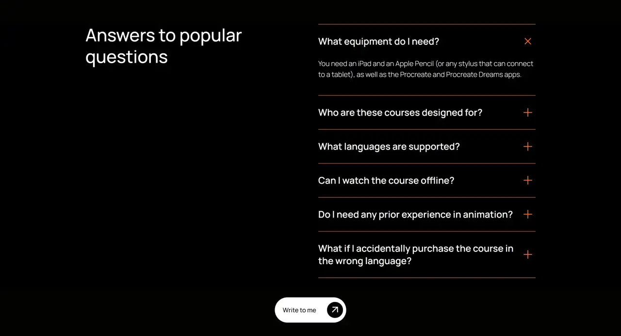 Секция «FAQ» с сайта https://mark-school.eu/, тематика — Образование, цвета — Черный, стиль — Минимализм, типографика — Без засечек