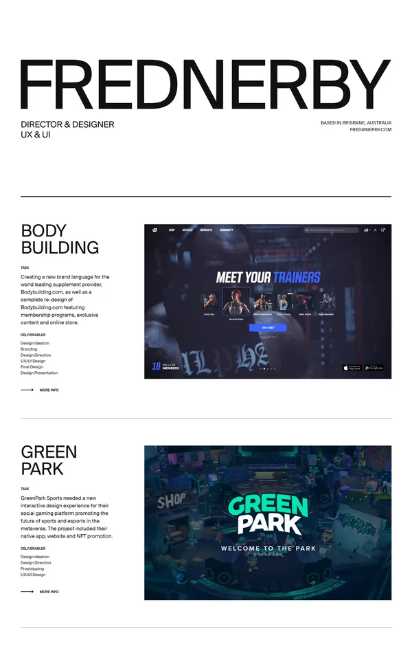 Портфолио Fred Nerby, тематика — Дизайн, цвета — Белый, Черный, Серый, стиль — Корпоративный, типографика — Без засечек