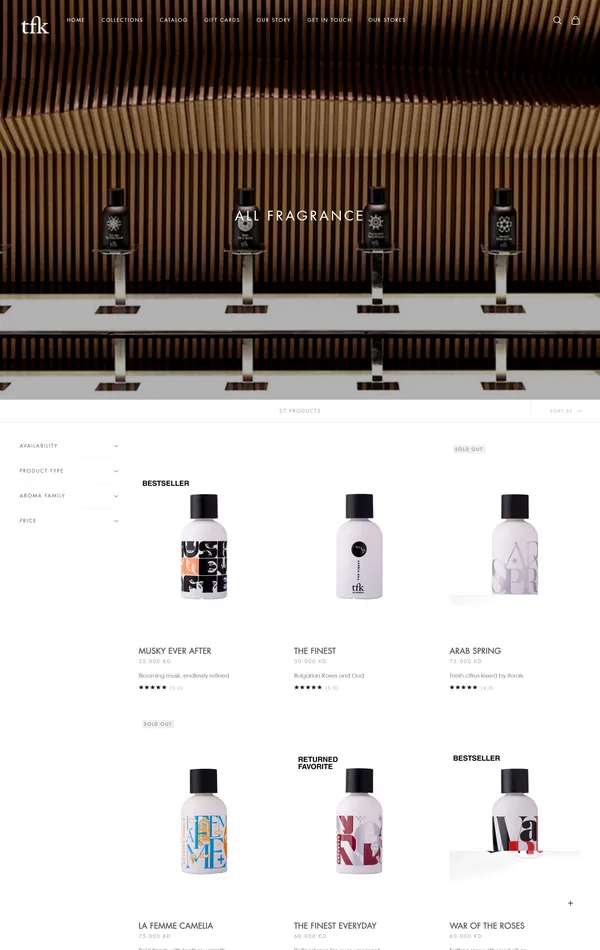 Каталог The Fragrance Kitchen, тематика — Интернет-магазин, цвета — Белый, Черный, стиль — Корпоративный, типографика — Без засечек