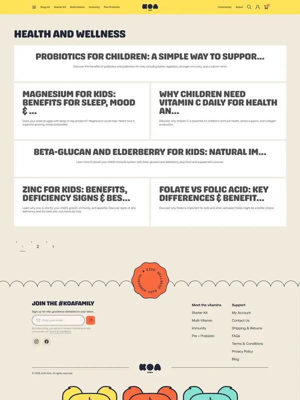 Блог KOA Kids, тематика — Интернет-магазин, цвета — Белый, Серый, стиль — Карточный, Брутализм, типографика — Без засечек, Декоративные