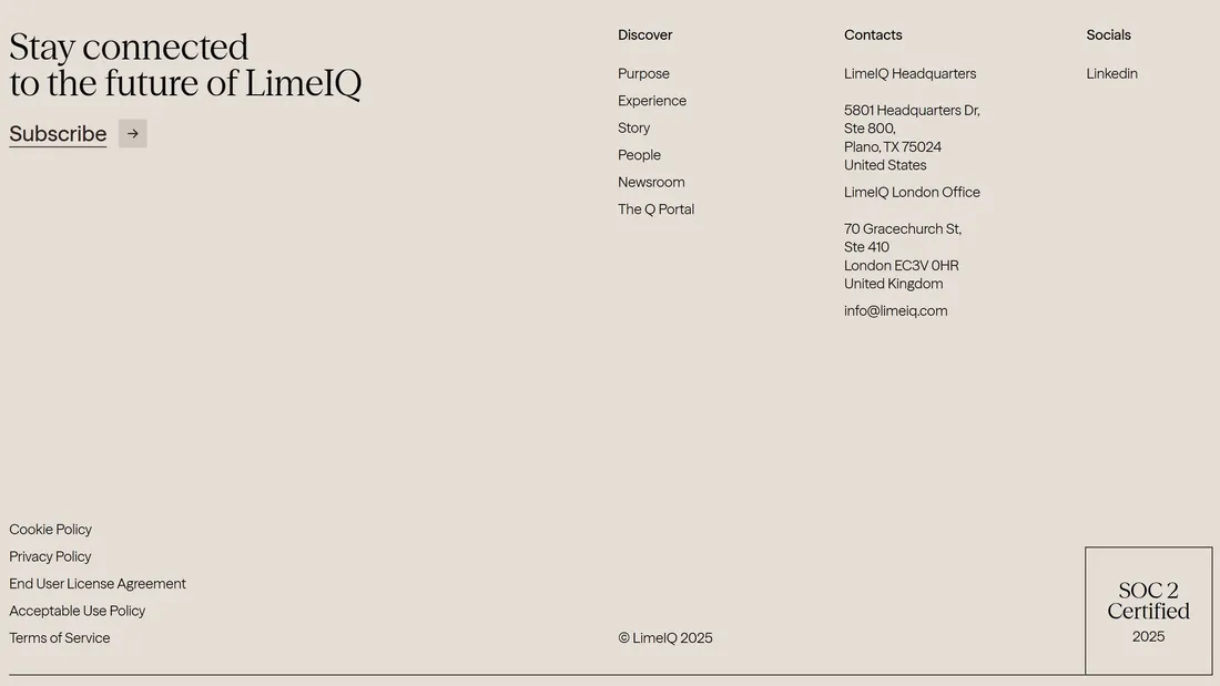 Секция «Контакты» с сайта https://www.limeiq.com/, тематика — IT и программное обеспечение, цвета — Белый, стиль — Корпоративный, Минимализм, типографика — Без засечек