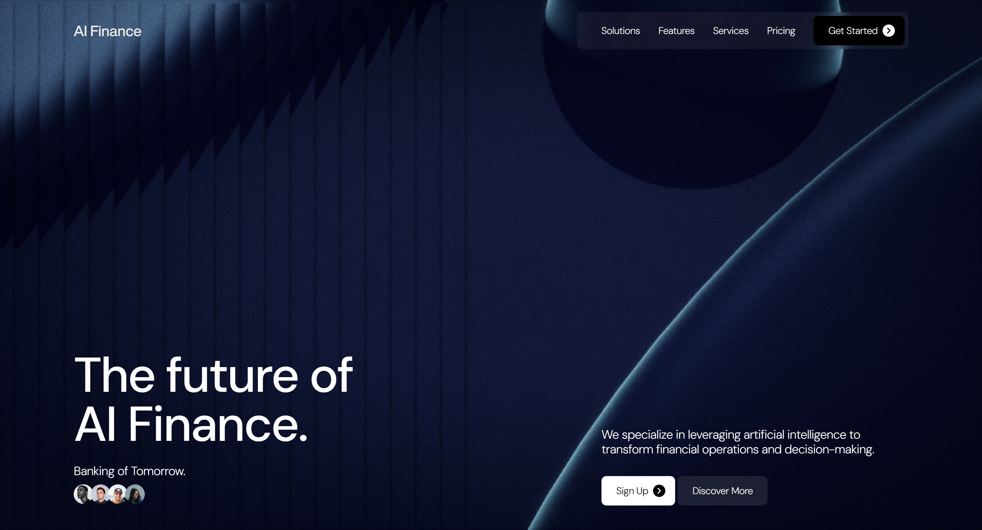 AI Finance Секция «Первый экран» с сайта https://futureoffinance.peachweb.io/, тематика — Финансы, цвета — Черный, стиль — Корпоративный, Минимализм, типографика — Без засечек