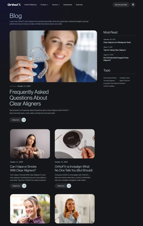 Блог OrthoFX, тематика — Здоровье и фитнес, цвета — Черный, Серый, стиль — Корпоративный, типографика — Без засечек