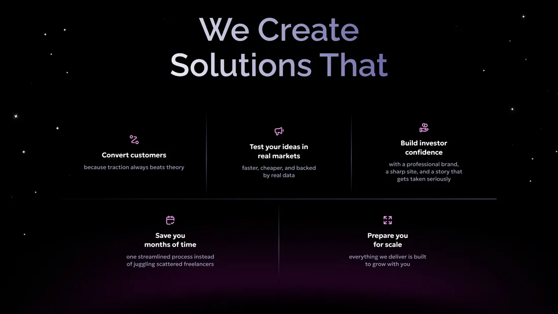 Секция «Преимущества» с сайта https://launch.outflame.io/, тематика — Бизнес и профессиональные услуги, цвета — Черный, стиль — Корпоративный, Минимализм, типографика — Без засечек