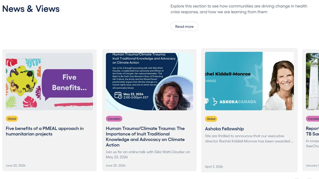 Секция «Блог» с сайта https://www.seechangeinitiative.org/, тематика — Некоммерческая деятельность, цвета — Белый, стиль — Корпоративный, Минимализм, типографика — Без засечек