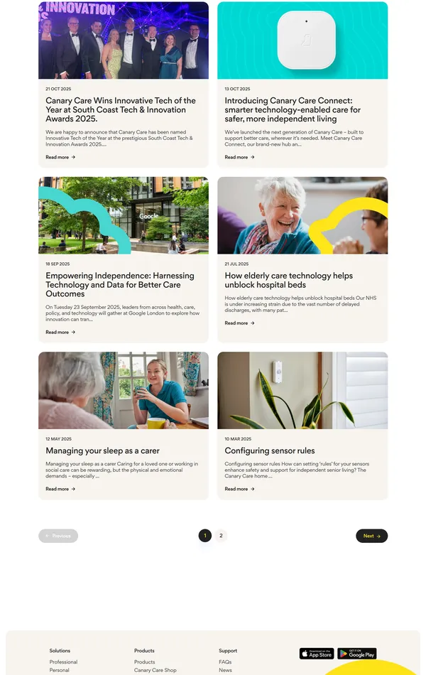 Новости Canary Care, тематика — Продукт, Здоровье и фитнес, цвета — Белый, Серый, стиль — Корпоративный, Минимализм, типографика — Без засечек