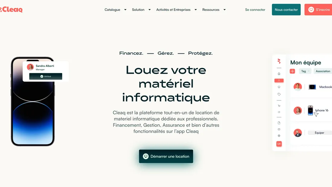 Секция «Первый экран» с сайта https://www.cleaq.com/, тематика — IT и программное обеспечение, цвета — Белый, стиль — Корпоративный, Минимализм, типографика — Без засечек