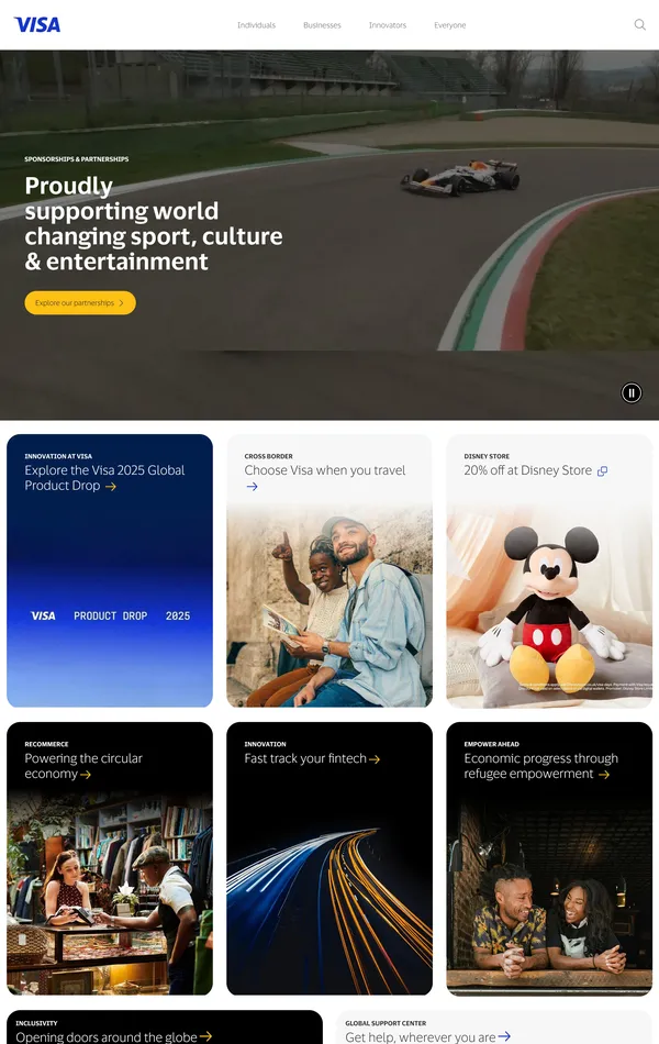 Главная visa, тематика — Финансы, цвета — Белый, Черный, Серый, Синий, стиль — Корпоративный, типографика — Без засечек
