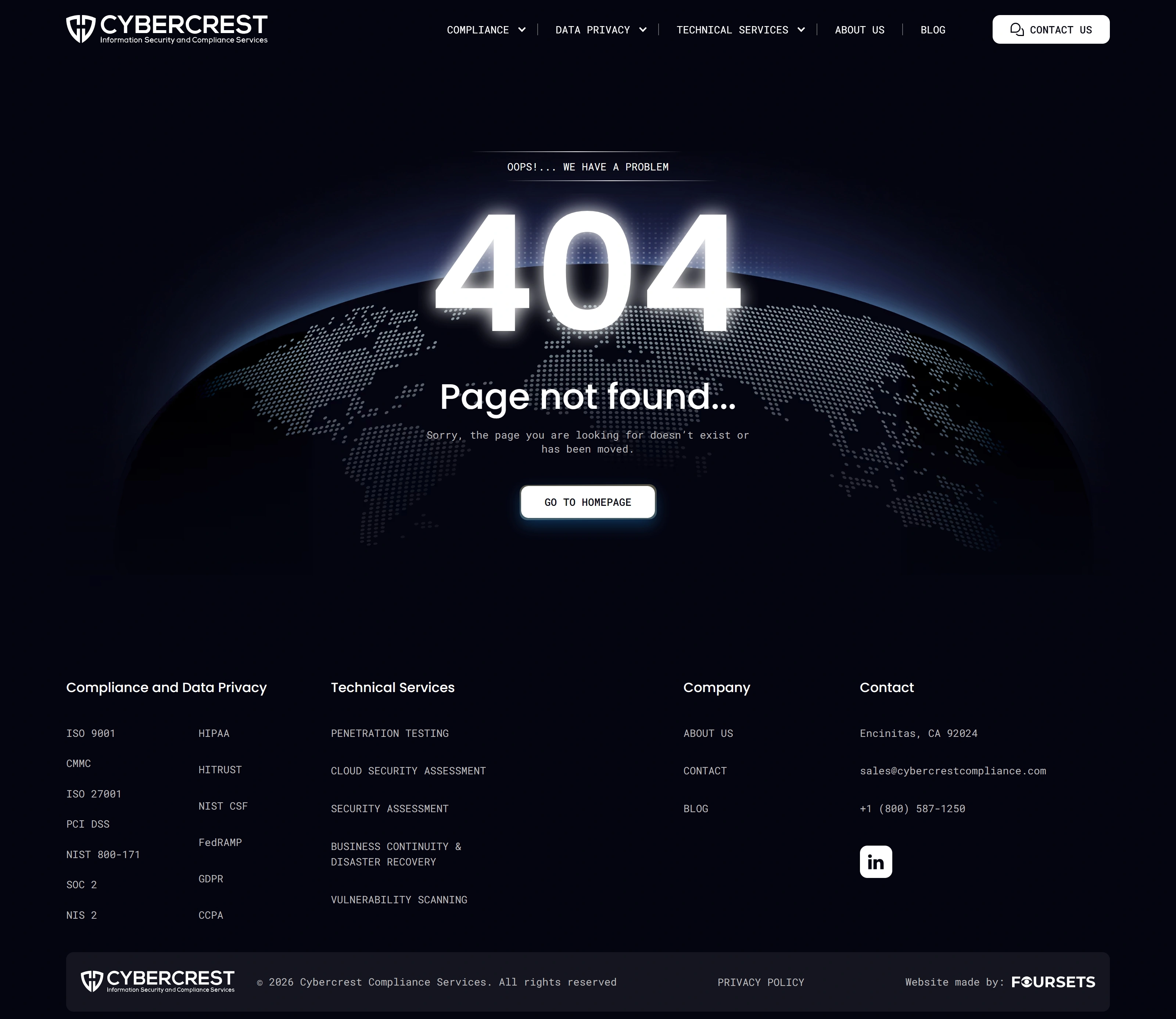 CyberCrest 404-страница CyberCrest, тематика — IT и программное обеспечение, цвета — Черный, стиль — Корпоративный, Минимализм, типографика — Без засечек