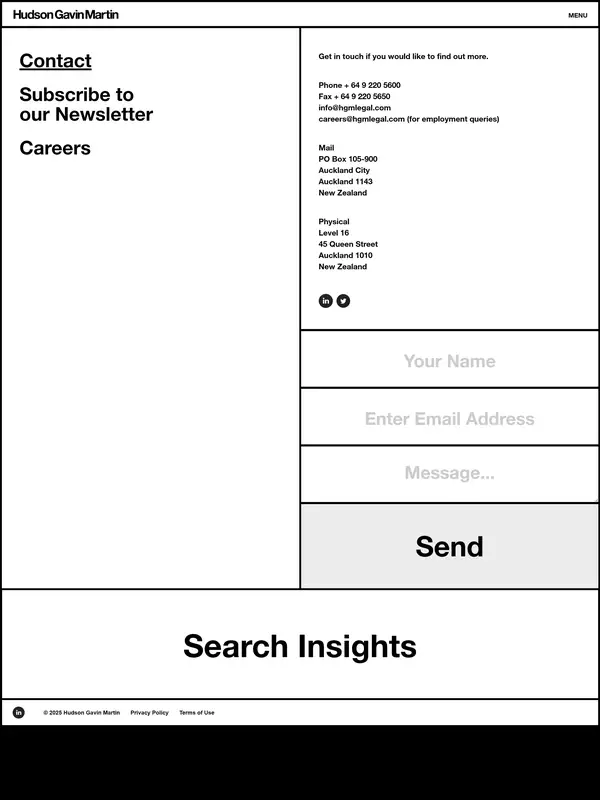 Контакты Hudson Gavin Martin, тематика — Бизнес и профессиональные услуги, цвета — Белый, стиль — Корпоративный, Минимализм, типографика — Без засечек