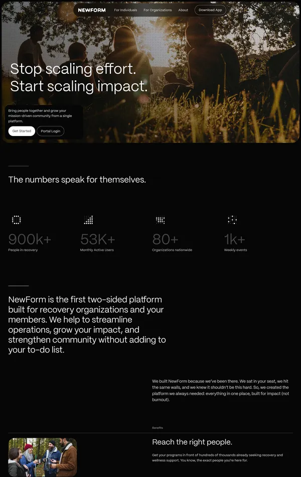 Страница о компании NewForm, тематика — Некоммерческая деятельность, цвета — Черный, стиль — Корпоративный, Минимализм, типографика — Без засечек