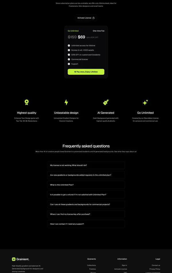 Секция «Цены» с сайта https://grainient.supply/, тематика — Дизайн, цвета — Черный, стиль — Минимализм, типографика — Без засечек