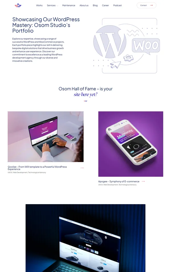Портфолио Osom Studio, тематика — Агентство , цвета — Белый, Черный, Серый, стиль — Корпоративный, типографика — Без засечек
