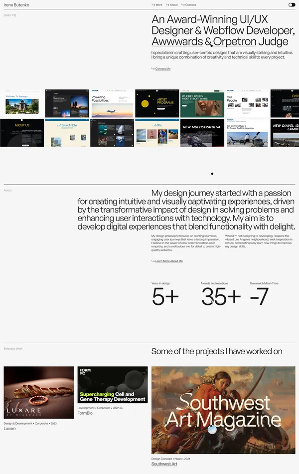 Главная Irene Butenko, тематика — Дизайн, цвета — Белый, стиль — Минимализм, типографика — Без засечек