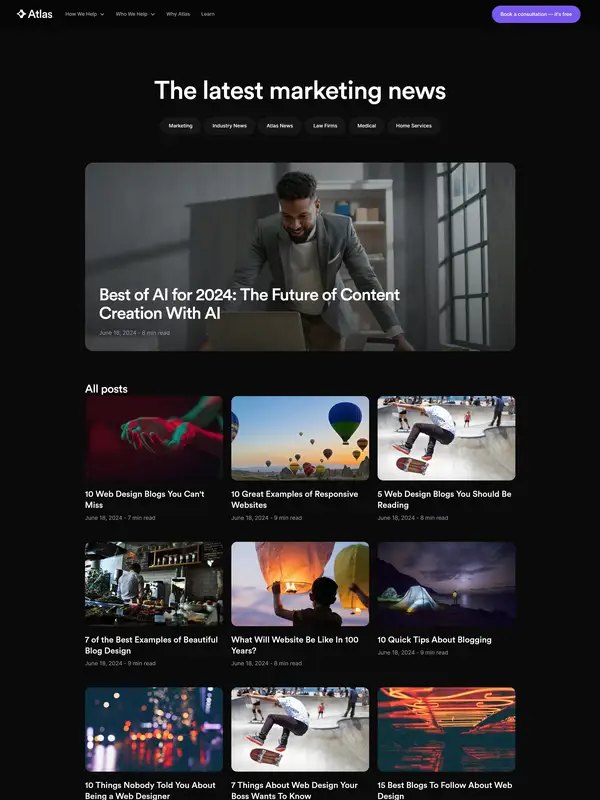 Новости Atlas, тематика — Маркетинг, цвета — Черный, Серый, стиль — Корпоративный, Карточный, типографика — Без засечек