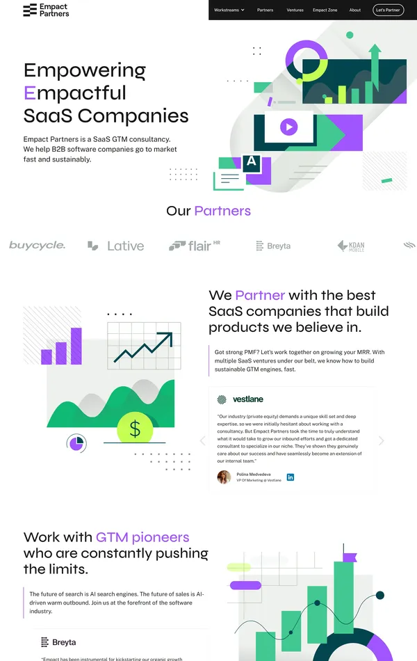 Лендинг Empact Partners, тематика — SaaS, цвета — Белый, стиль — Корпоративный, типографика — Без засечек